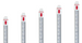 Five LED linear tube lights of varying heights arranged in ascending order against a solid white background.