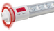 A close-up of a white LED light tube with a red rotary switch labeled 4000K and 6500K, shown on a white background with a red circular motion graphic indicating rotation.