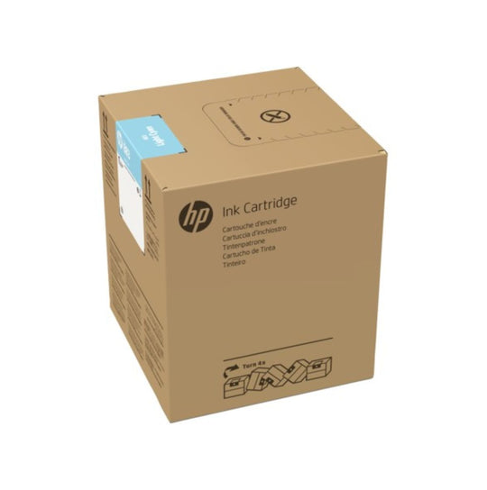 Cardboard box with HP ink cartridge on a white background