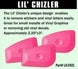 Pink tools for removing stickers and vinyl letters with text about their use and dimensions.