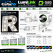 A promotional infographic for the CrafterNV Luminink Mini G20 LED Letter Lighting, showing a large sample of the letter 'A' with technical specifications, side profile views, recommended letter depths, an LED spacing guide, and color options.
