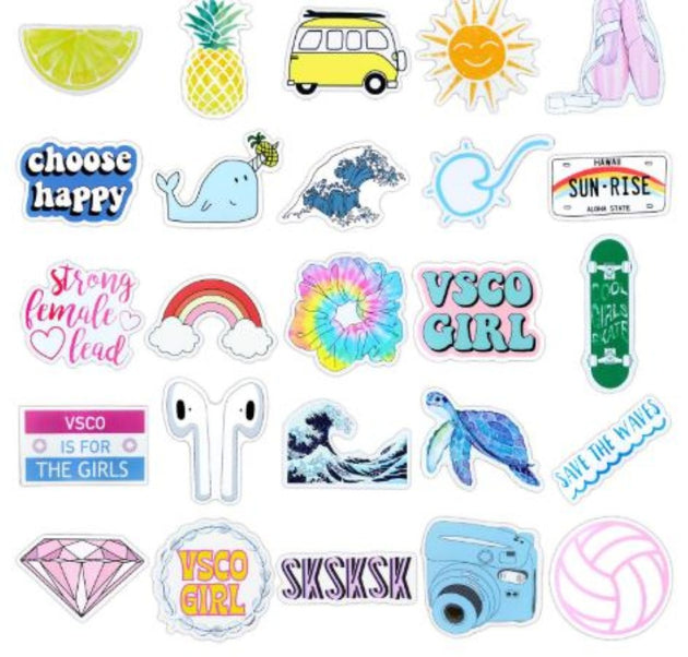 Collection of various stickers with different designs on a white background