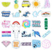Collection of various stickers with different designs on a white background