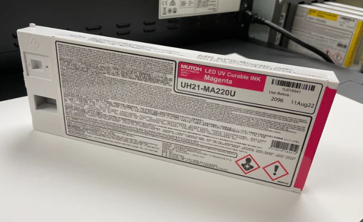 LED UV curable ink cartridge on a white surface