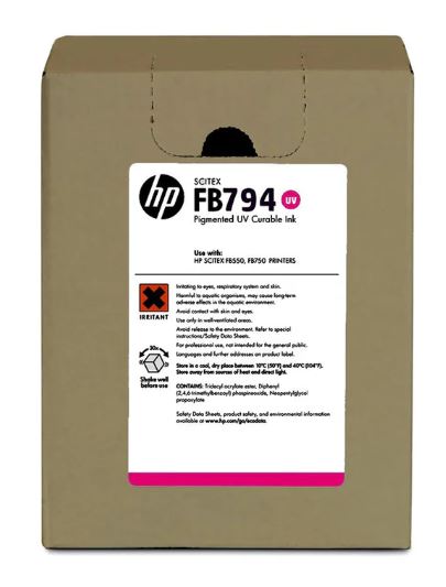 Box of HP FB794 UV ink cartridge with label on a beige background