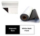 Two rolls of paper with labels indicating 'Magnetic Back' and 'White Matt Front' on a white background.