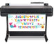 Plotter printer with colorful alphabet and number design on a white background