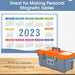 Toolbox with a 2023 calendar attached, labeled 'Great for Making Personal Magnetic Labels'.