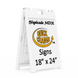 White a-frame sign with 'Signicade MDX Quick Change Signs' branding and dimensions on a white background