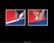 Two hands using Mega Tape on a red and blue surface.