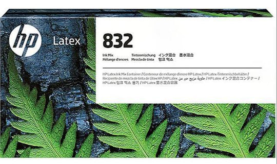 HP Latex 832 ink cartridge packaging with green leaf design