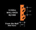 Orange wall rack with dimensions labeled on a black background