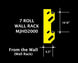 Yellow wall rack with dimensions and product code on a black background