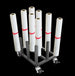 Roll paper holder with multiple rolls of paper on a black background