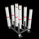 Roll paper holder with multiple rolls of paper on a black background