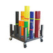 Cart with colorful vinyl rolls on a white background