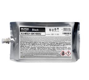 Black ink cartridge with label on a white background