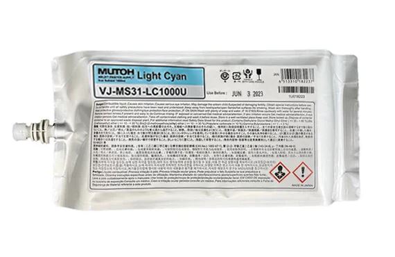 Mutoh light cyan ink cartridge packaging on a white background