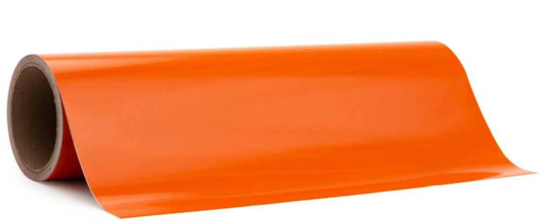 Roll of orange vinyl wrap on a white background