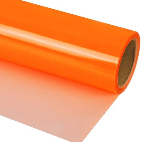Roll of orange vinyl wrap on a white background