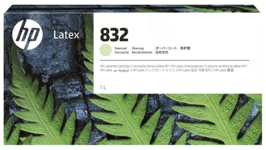 HP Latex 832 ink cartridge packaging with green leaf design