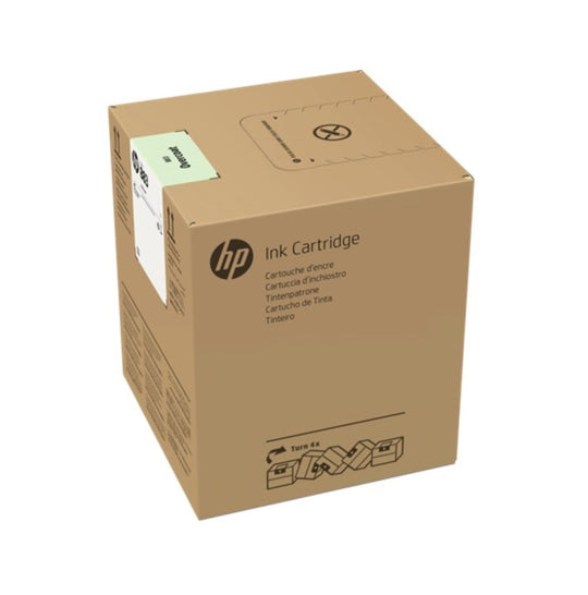 Cardboard box with HP ink cartridge label on a white background