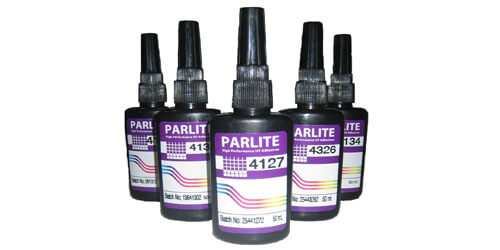 PARLITE UV-curing adhesive bottles for glass and plastic bonding