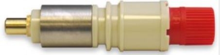Brass fitting with red cap on a white background