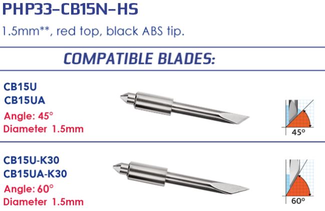 Compatible blades for a tool with specifications and illustrations.