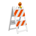Safety barricade with orange and white stripes on a white background
