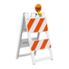 Safety barricade with orange and white stripes on a white background