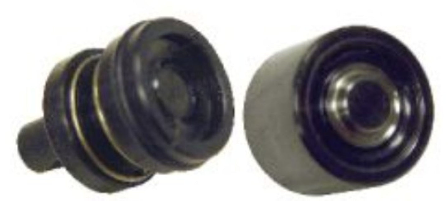 Two black rubber bushings on a white background