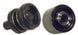 Two black rubber bushings on a white background