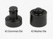 Two black metal dies labeled '#2 Grommet Die' and '#2 Washer Die' on a white background.