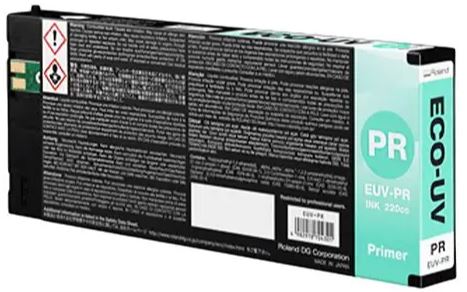 Roland Eco-UV primer ink cartridge packaging on a white background