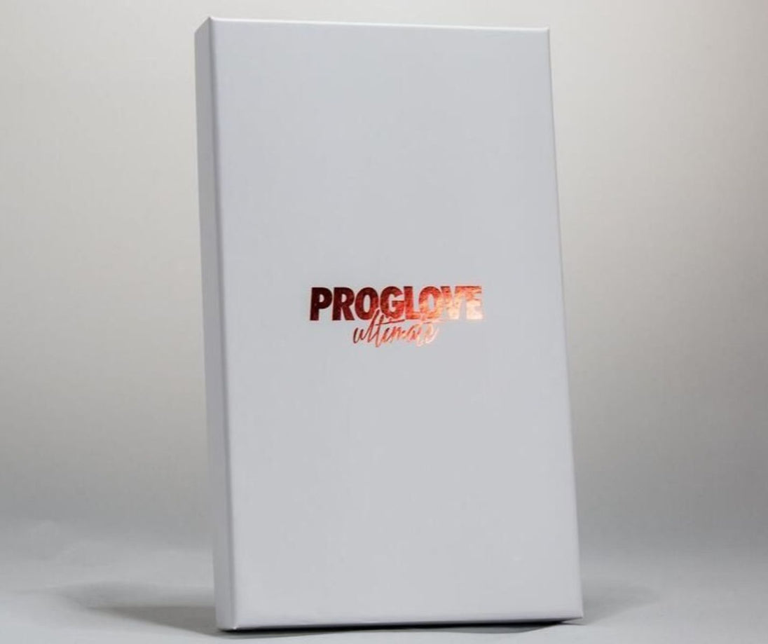 White box with 'PROGLOVE Ultimate' text on a gray background