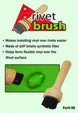 Rivet brush with text describing its use and features on a green background