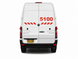 White van with red and black graphics on a white background