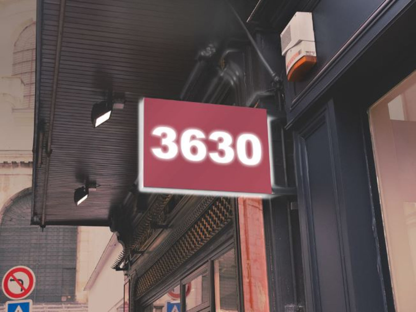 Rose Mauve sign with white text '3630' on a building exterior