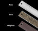 Three rectangular tags labeled 'Plain', 'Cork', and 'Magnetic' on a black background.
