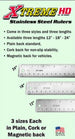 Advertisement for Xtreme HD stainless steel rulers with specifications on a green background