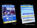 Two a-frame signs with promotional text and images on a black background