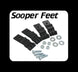Set of black metal brackets with screws and washers on a white background with 'Sooper Feet' branding.
