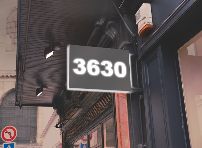 Digital display with the number '3630' on a building exterior.
