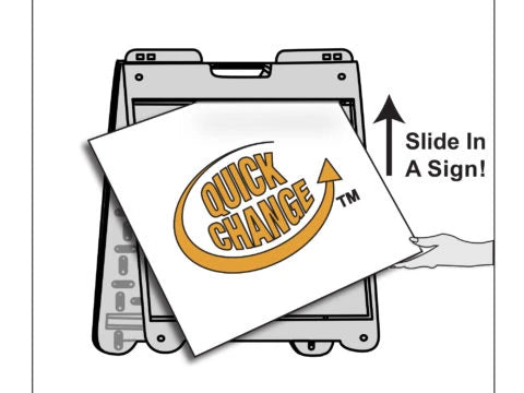 Plasticade SimpoSquare 24 Quick-Change feature showing a 24 x 24 sign sliding into the frame