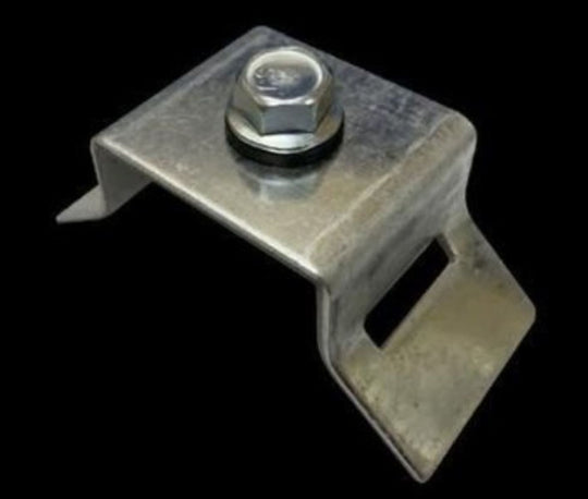 Metal bracket with a bolt on a black background