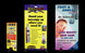 Three promotional banners for different products and services on a black background.