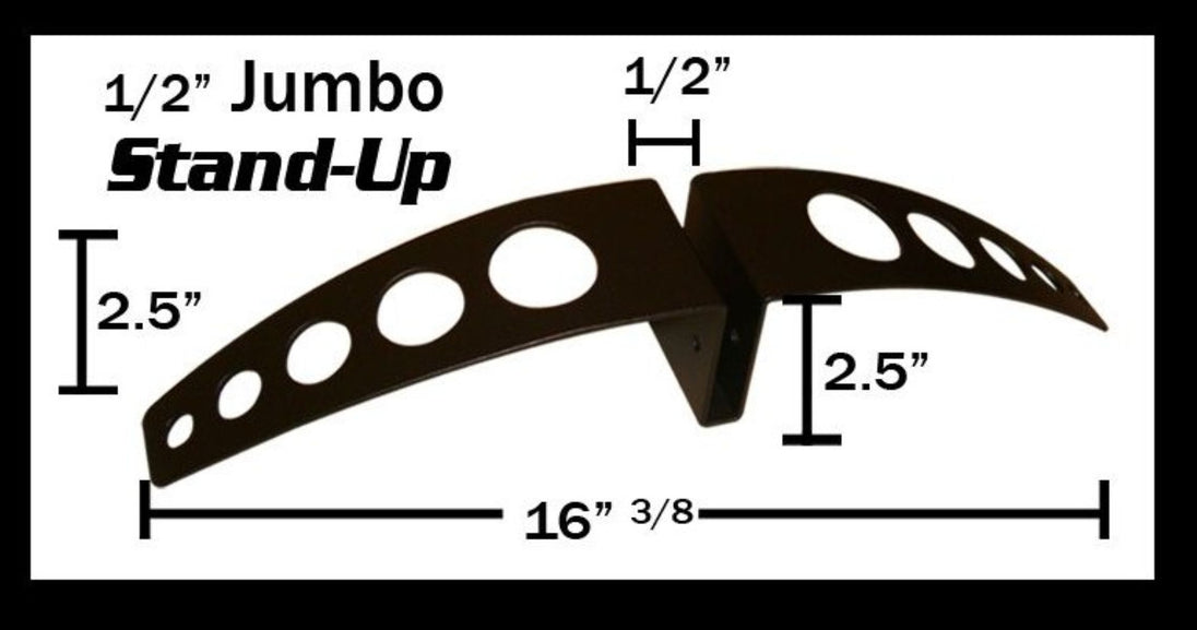 Measurement chart for a 1/2" Jumbo Stand-Up product with dimensions labeled.