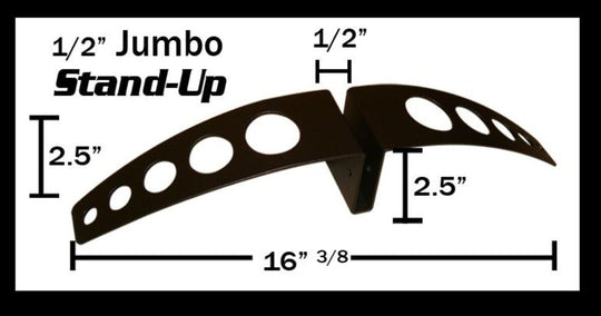 Measurement chart for a 1/2" Jumbo Stand-Up product with dimensions labeled.