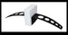Black curved wall mount with a white square block on a white background